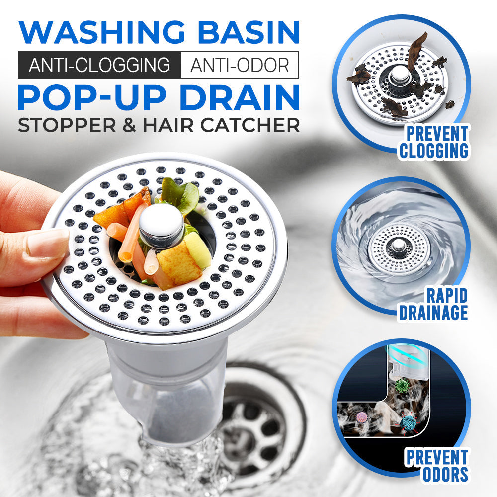Velorandt® Stainless Steel Washing Basin Anti-Clogging Anti-odor Pop-up Drain Stopper & Hair Catcher