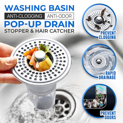 Velorandt® Stainless Steel Washing Basin Anti-Clogging Anti-odor Pop-up Drain Stopper & Hair Catcher