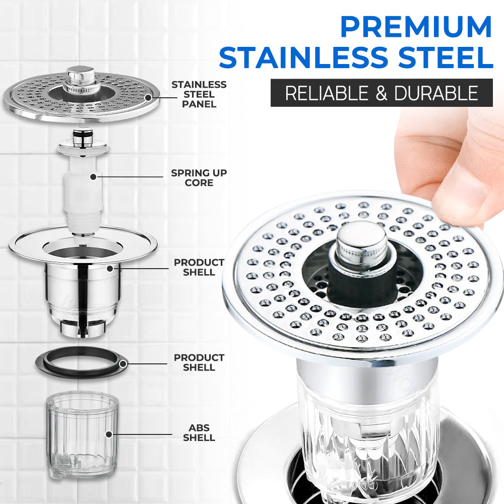 Velorandt® Stainless Steel Washing Basin Anti-Clogging Anti-odor Pop-up Drain Stopper & Hair Catcher